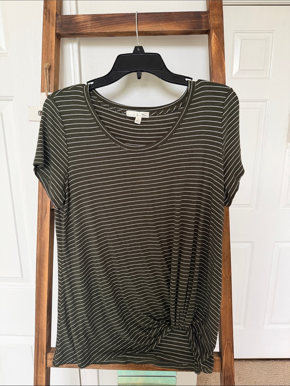 nine britton Olive and White Striped Twist-Hem Tee